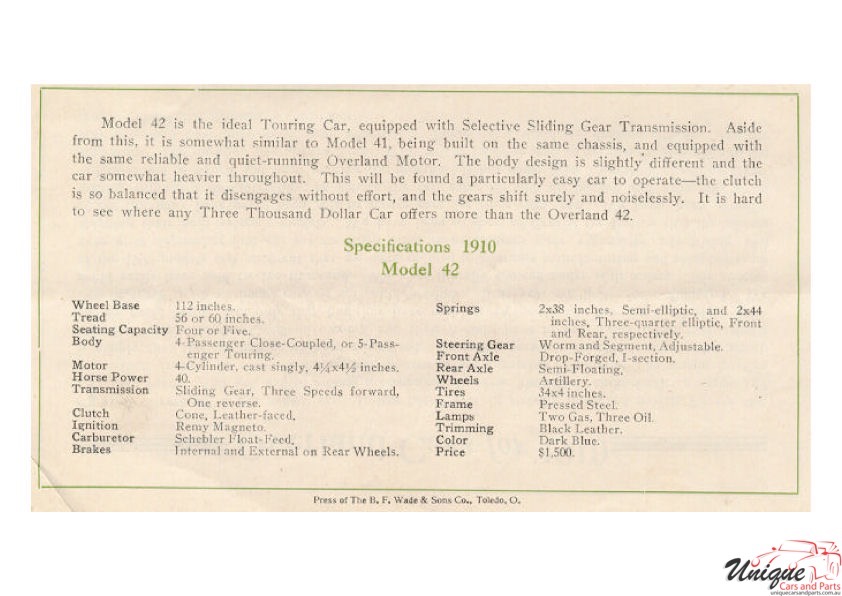 1910 Overland Catalogue Page 2